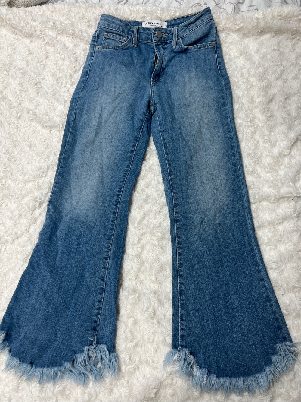 Just Black Denim Frayed Hem Bootcut Jeans in Medium Blue
